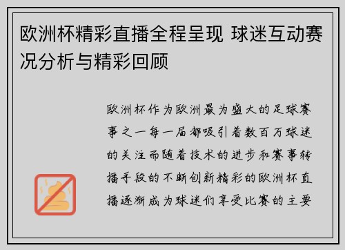 欧洲杯精彩直播全程呈现 球迷互动赛况分析与精彩回顾